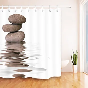 

Shower Curtain Pebble Spring Reflection Spa Zen Design Bathroom Waterproof Mildewproof Polyester Fabric With 72 Inch +12 Hooks