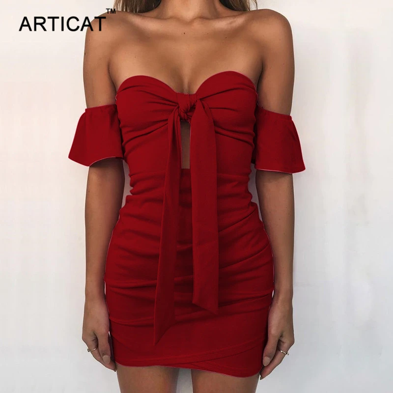 off shoulder bowknot bandage dress