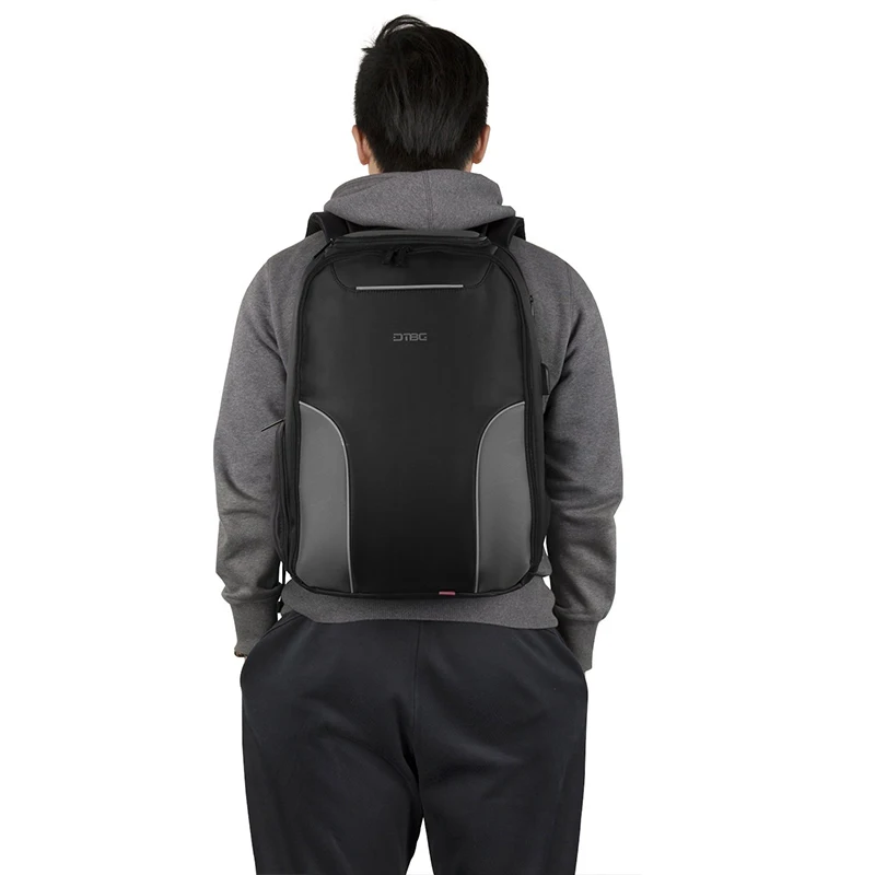 

DTBG Backpack 17.3 Inch Black Nylon Waterproof Laptop Smart Backpack USB Charging Port Men Women Anti-theft School Travel Bag