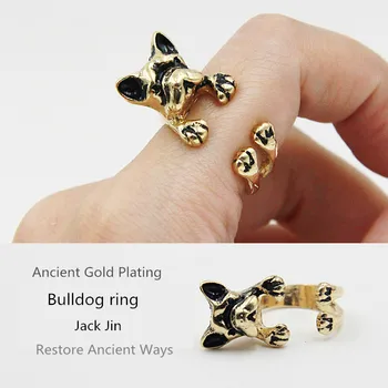 

Wholesale 2016 new vintage cute sand leather dog women rings antique silver bronze plated men rings animal fashion jewelry