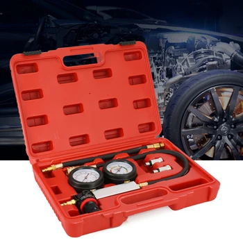 

Auto Cylinder Leak Tester Compression Leakage Detector Kit Set Petrol Engine Gauge Tool Kit Double Gauge System with Case