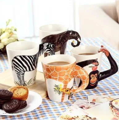 

Creative lovers gift cup 3D three-dimensional pure hand painted cartoon animal ceramic cup Mug