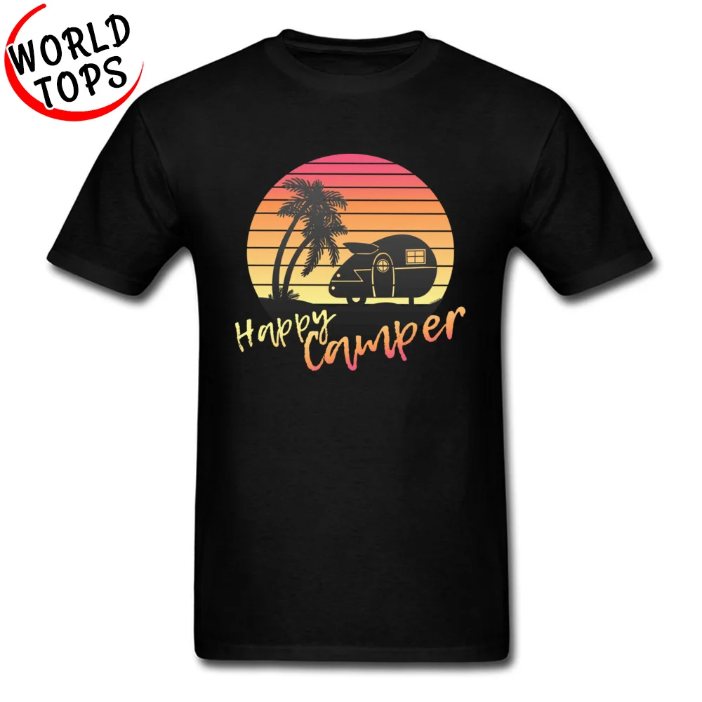 Happy Beach Camper Men's Funky Fashionable T Shirt O-Neck Autumn All Cotton T Shirts Normal Short Sleeve Tee Shirt Happy Beach Camper black
