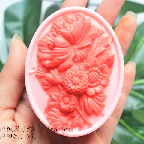 

3D Flower pattern oval soap Mould handmade soap silicone mold