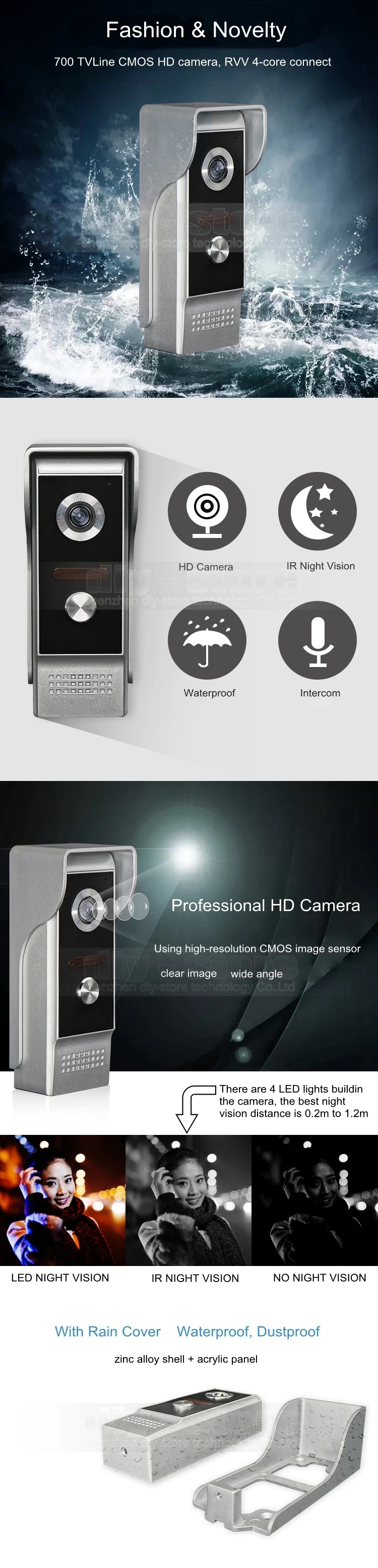 Diysecur 7 дюймов Видеодомофоны видео-телефон двери 700TV линии ИК Ночное видение открытый Камера для дома/офис безопасности Системы