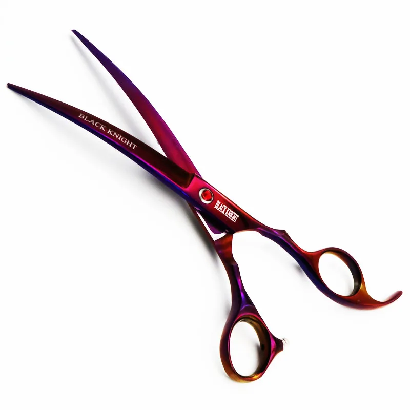 Профессиональные Парикмахерские ножницы для волос черного рыцаря, 7 дюймов, парикмахерские ножницы для резки, изогнутые ножницы для домашних животных, фиолетовый стиль