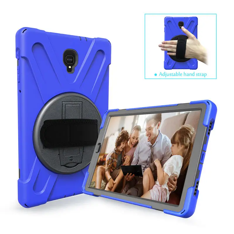 Противоударный детский чехол для samsung Galaxy Tab A 10,5 SM-T595 T590 T597, чехол-подставка силиконовая резина, защитный чехол+ ремешок на руку - Цвет: Dark Blue