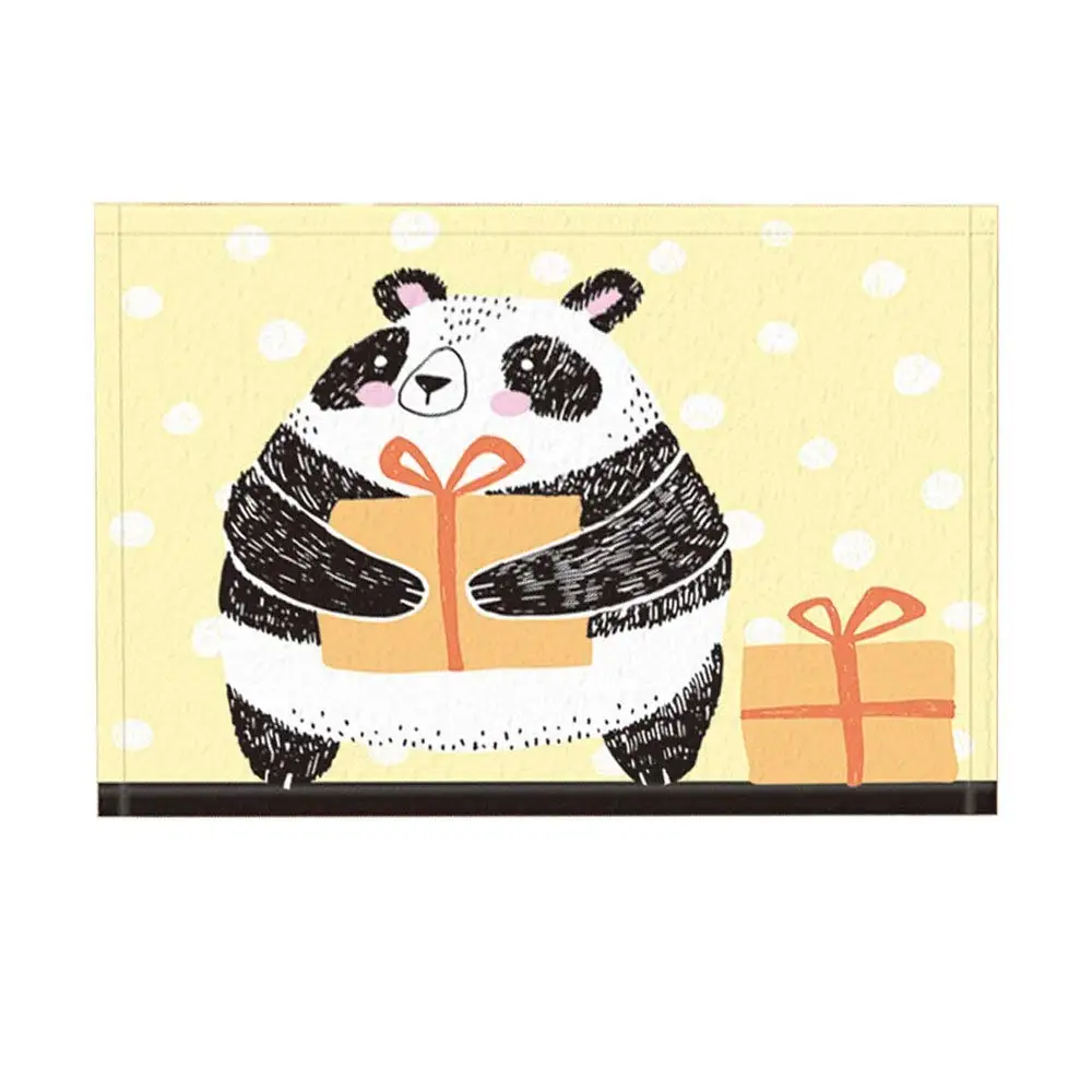 Valentine's Day Bath Rugs, Panda Sketch Holding a Gift Box, Non Slip Doormat Floor Entryways