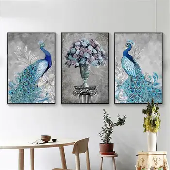 

YongHe Nordic Home Decorative Oil painting Modern peacocks Customizable Spray Painting Ink Poster Wall Pictures For Living Room