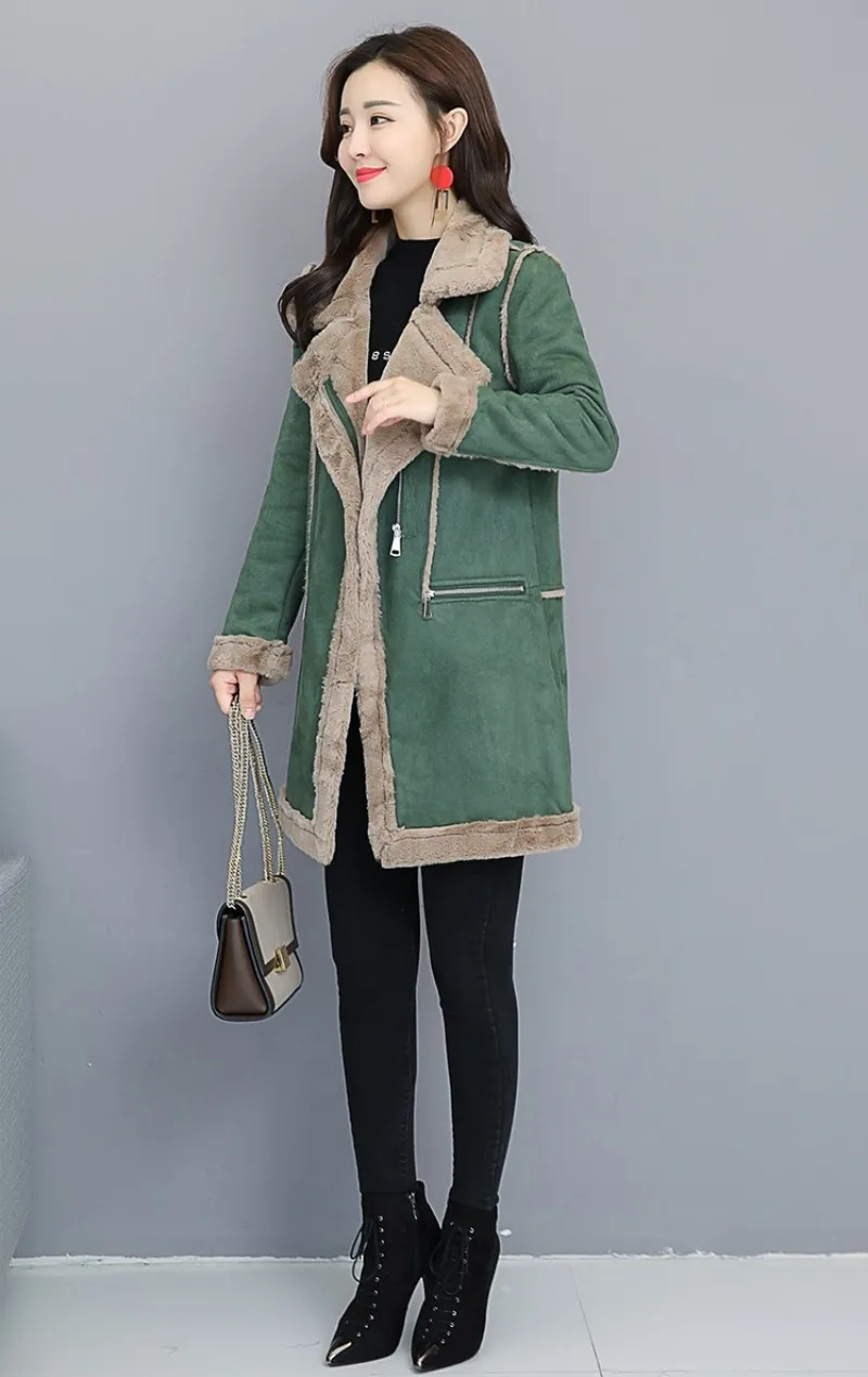 Новая Корейская однотонная замшевая куртка Harajuku, женские зимние куртки, толстые теплые пальто из искусственной кожи, длинные женские модные парки, верхняя одежда