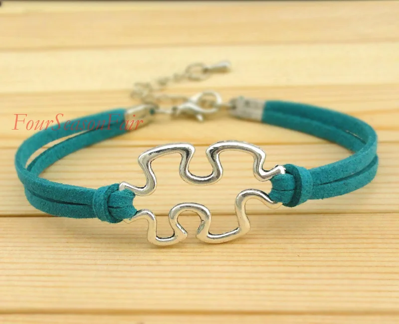 

Custom-Puzzle symbol charm Korean Cashmere Puzzle bracelets bangles Autism Awareness Bracelet Christmas Gift