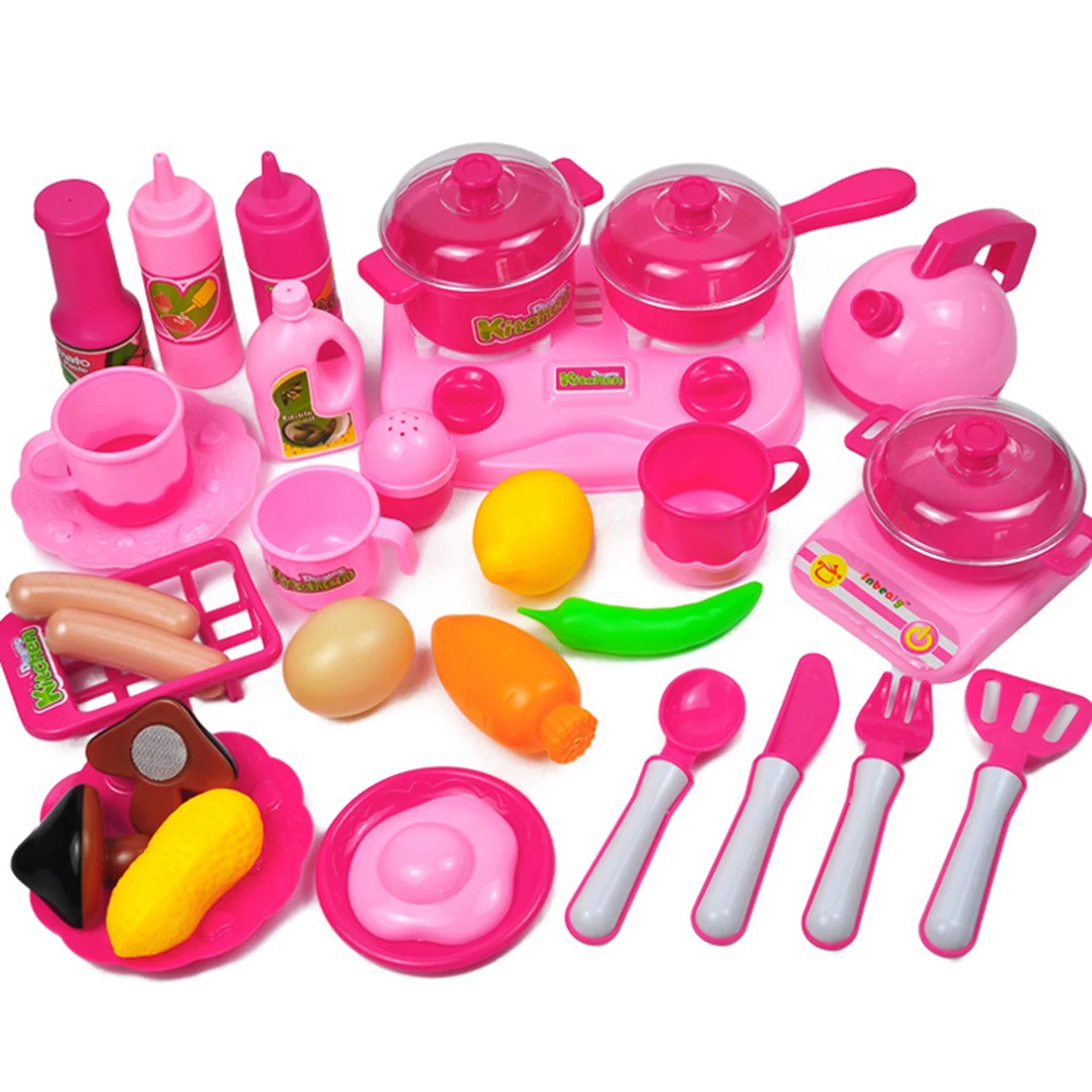 

33Pcs Children Pretend Play Kitchen Cooking Toy Set Home Early Development Education Toys for Girls- Pink