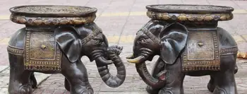 

18" Chinese Red Bronze Copper Foo Fu Fish Lucky Elephant Tool Chair Statue Pair 02017