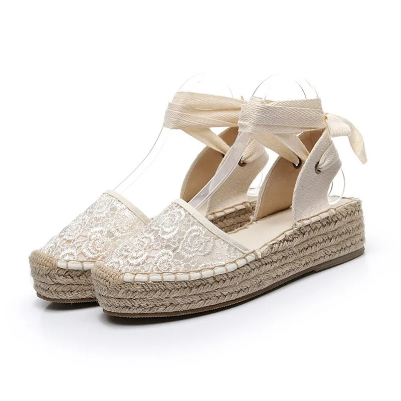 Summer Black Striped Wedge Espadrilles Women Sandals Closed Toe Lace Gladiator Sandal Women Casual Lace Up Women Platform Sandal (10)