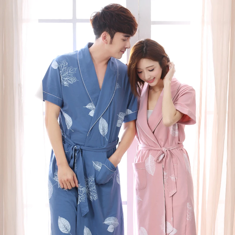 

Couple robes summer thin knited cotton lovers bath robe plus size 3XL bathrobe male and female spas nightgown home clothing