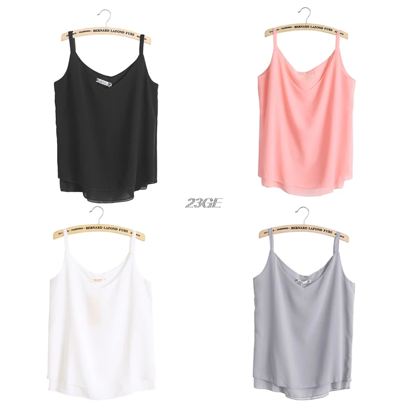 2017 Elegant Women Plain Baggy Sling Camisole V-neck Vest Slim Tank Tops APR5_30