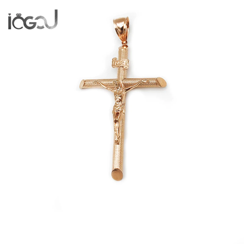 

IOGOU Religion Jesus 925 Sterling Silver Pendent Vintage Cross Pendant Engagement Wedding Party Hiphop men Gift Rose Gold Color