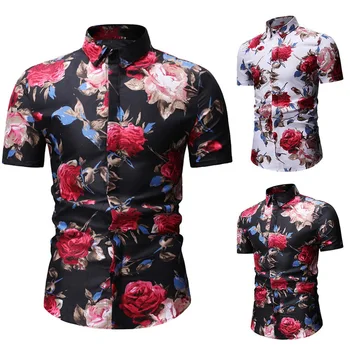 

2019 Classic Mens Floral Hawaiian Shirt Summer Short Sleeve Slim Flower Printed Beach Shirts Mens Clothing Plus Size 3XL
