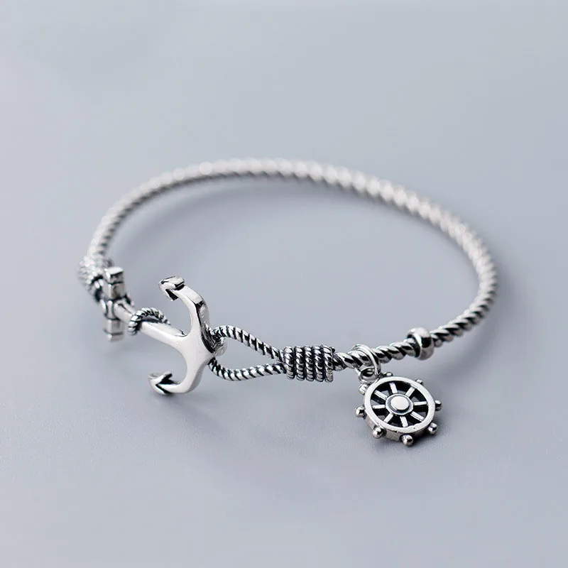 

Vintage Rudder Anchor 925 Sterling Silver Twisted Bangle