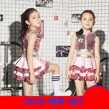 

2018 New Fashion Jazz Dance Hip Hop Costume Girl Catwalk Dance Clothing Tide DS Performance Top+Skirt DQY10668