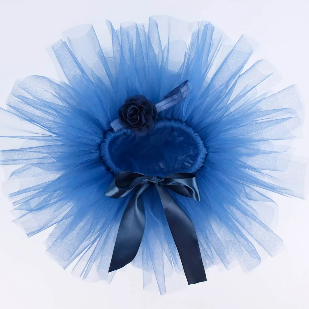 Темно-синяя Пышная юбка-пачка для девочек первый день рождения ребенка вечерние пачки и цветок повязка на голову для девочки одежда балетная фатиновая юбка От 0 до 12 лет