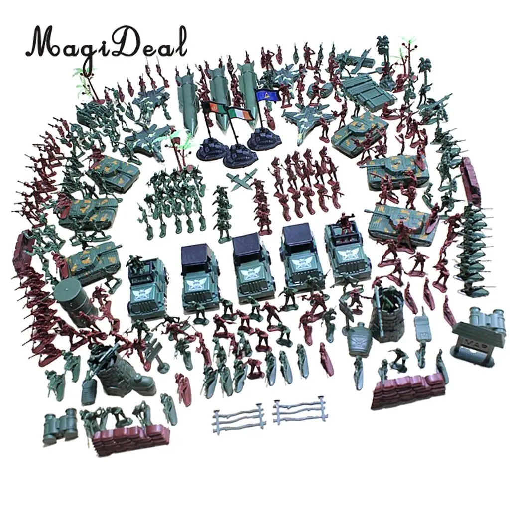 Plastic Army Men 4cm Soldier Action Figures with Scaled Tank Jet Vehicles Sand Scene Model Toy for Kids Boys - 307 Pieces