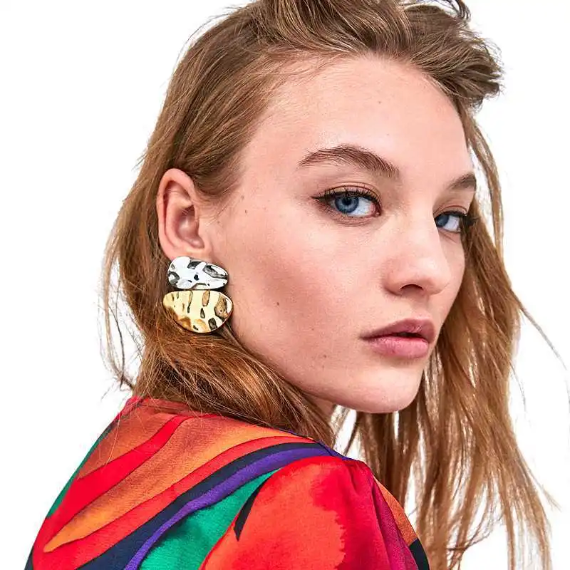 

New Stud Earrings Personality Popular Double-color Asymmetric Geometry Shape Women's Earrings Selling Jewelry Wholesale