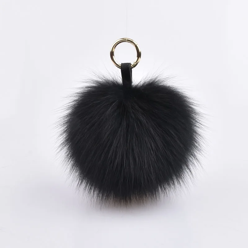 

15CM Big Fluffy Initial Pom Poms Keychains Handmade Real Fox Fur Ball Key chains Bag Charm