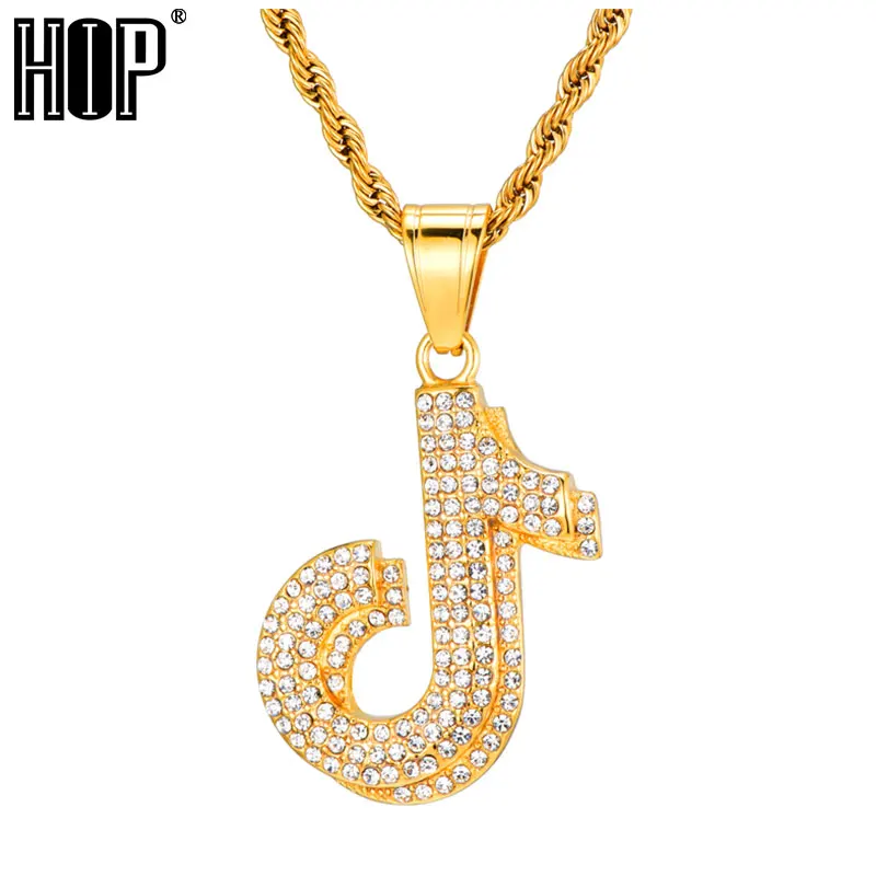 

HIP Hop Bling Iced Out Music Note Rhinestone Bright Necklaces & Pendants Stainless Steel Gold Color For Men Jewelry Dropshipping
