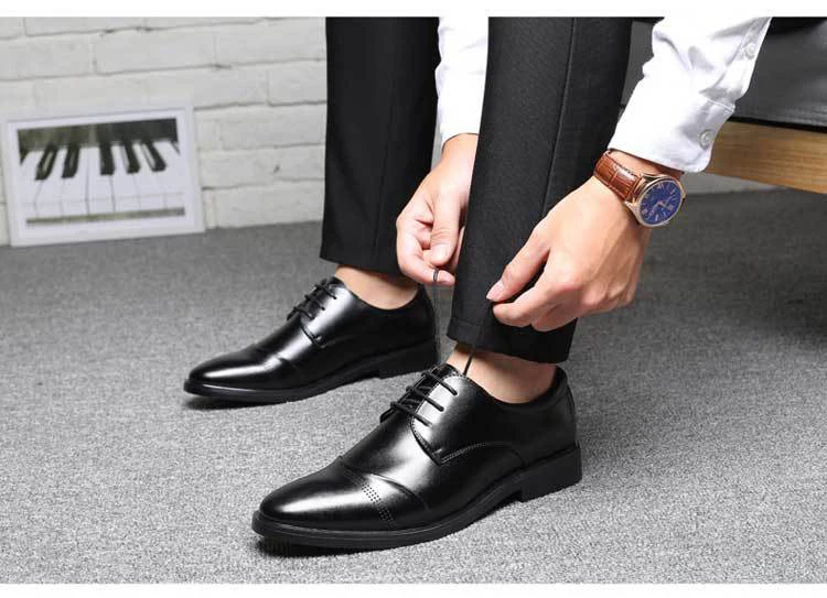 

2018 Men Shoes Formal Dress Shoes white black Leather men's Shoes Casual Lace Up Business Oxfords Shoes For Men KM246-254 C1