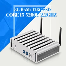 Mini pc Core i5 5200U 5th generation Core Processors 2.2GHz 8G RAM 128G SSD Nuc Fanless Computer Mini desktop computer