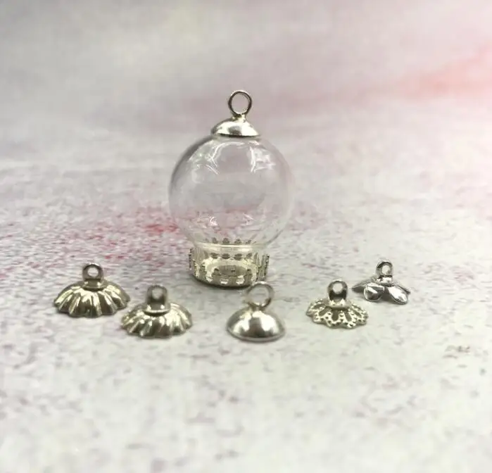 10 шт./лот 20x12 мм миниатюрный Террариум металлический стеклянный глобус с ювелирными изделиями стеклянный флакон кулон бутылка желаний стеклянная крышка купол - Цвет: silver mix cap