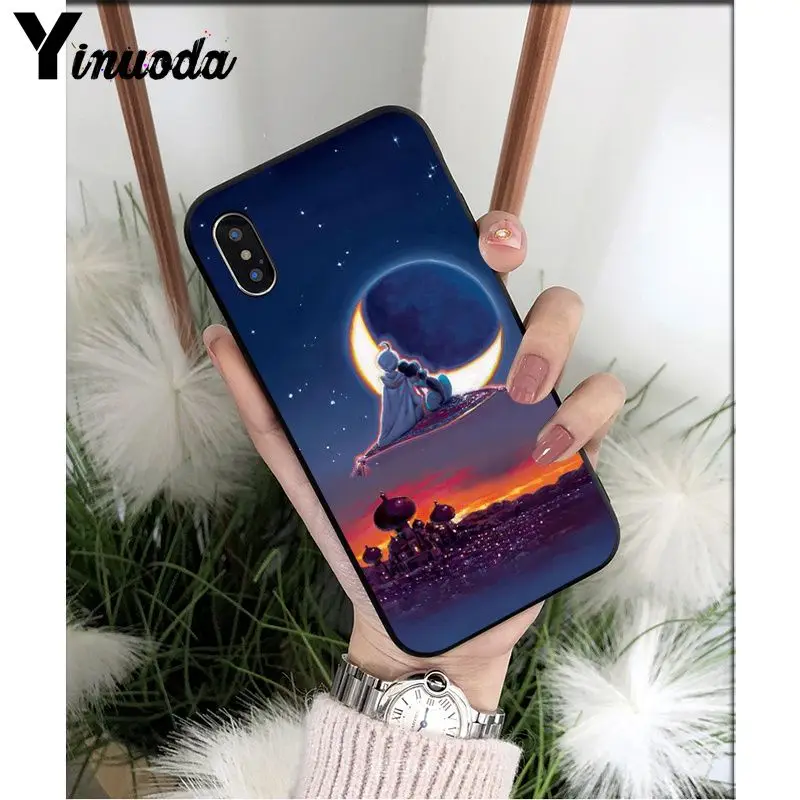 Funda de teléfono de silicona negra Yinuoda Capa Aladino y princesa Jasmine para iPhone 8, 7, 6, 6 S, Plus, 5, 5S SE XR X XS X MAX Coque Shell