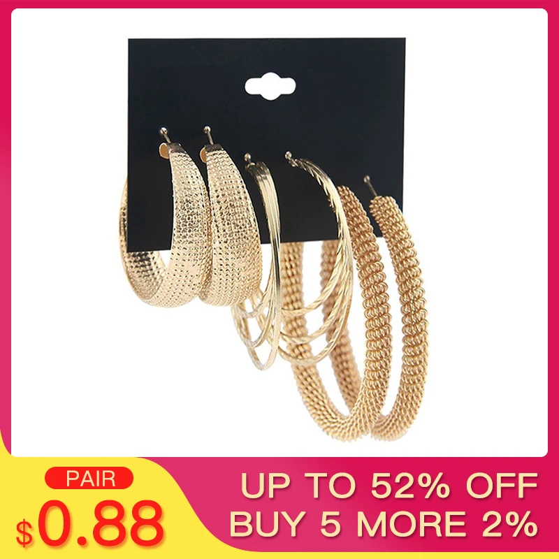 

SHUANGR 3 Pairs/Set Classic Oversize Gold Color Metal Hoop Earrings Set Mix For Women Round Big Circle Earring Statement Jewelry