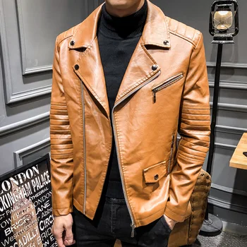 

HOHO new 2020 leather men's cultivate one's morality Lapel handsome young motorcycle leather jackets trend