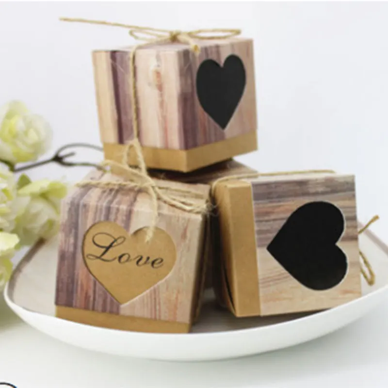 

50pcs/Set Cute Kraft Paper Candy Boxes Wedding Favors and Gifts Box Party Supplies Baby Shower Paper Chocolate Boxes Package