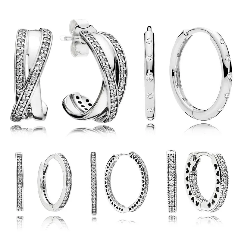 

Trendy Authentic 925 Sterling Silver Pandora Earrings For Women Sparkling Zirconia Earring Hoops Fine Lady Europe Jewelry Gift
