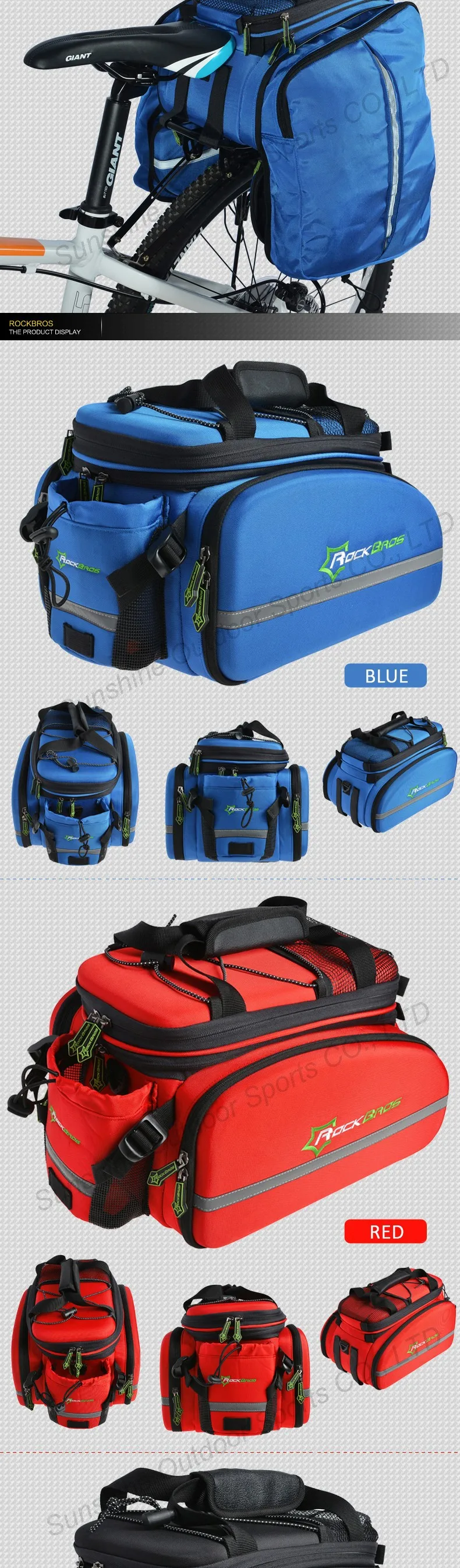 Top Rockbros 12L Mountain Bike Bag 3 In 1 Rear Rack Shoulder Sotrage Carrier Bags Handbag  Bicycle Trunk Cycling Saddle Bag 8