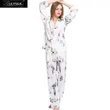 Lilysilk Silk Pijama Women PJS White Lotus Long Sleeve Floral Pajamas Set 19 Momme Indoor Sleeping Wear Winter Couple Skin Care