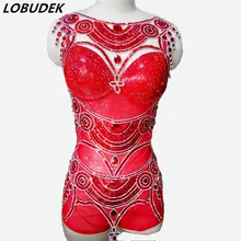 Сексуальное платье боди выпускного вечера вечерние кристаллы костюмы для ночного клуба Бандажное платье модели Стразы певица DJ DS show комбинезон