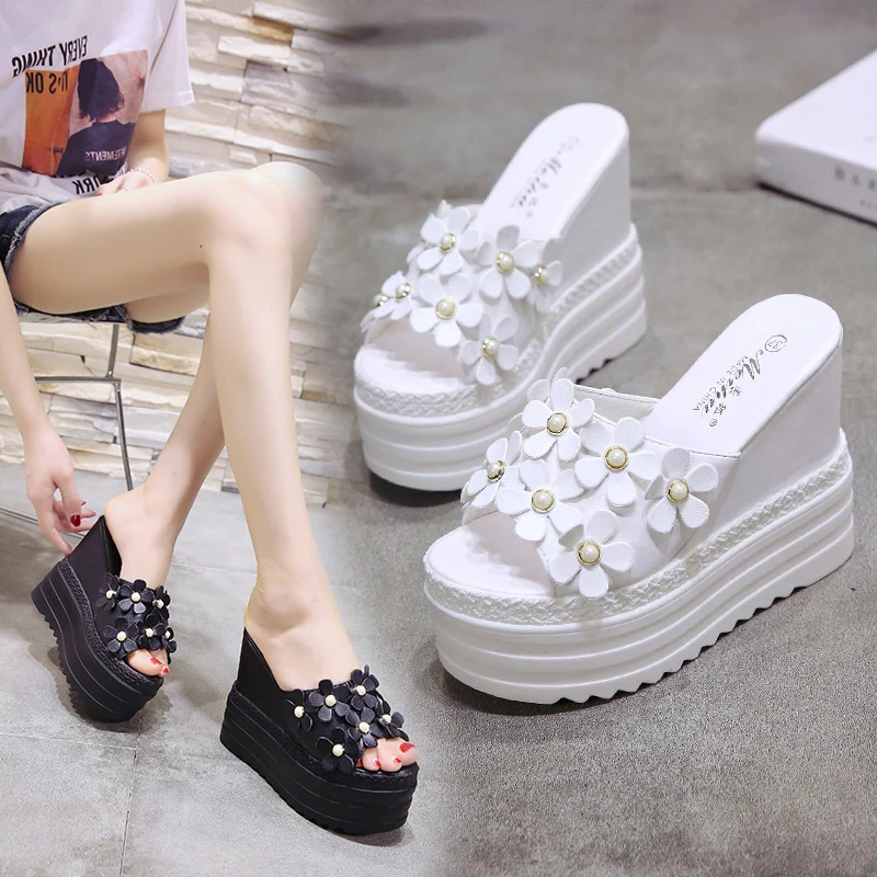 

2019 Summer Women Slippers Platform Shoes Women Wedges Outside Slides Flowers Slippers Women Lazy Shoes Casual Beach Flip Flops