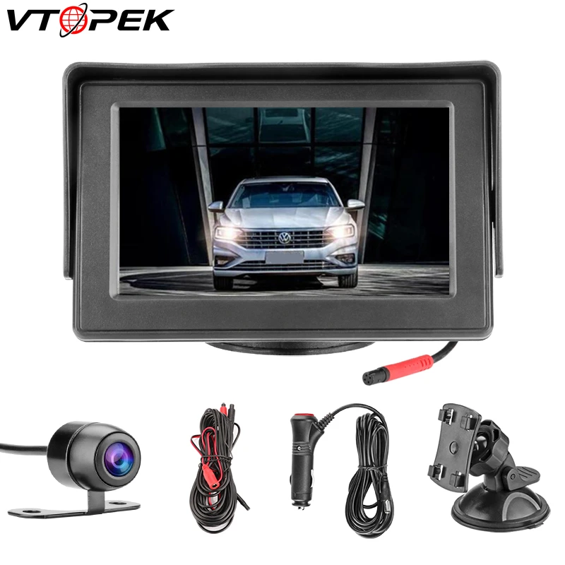 

Vtopek Car Monitor 4.3" HD car display Rear View camera reverse image Cigarette lighter Night vision positive/mirror image