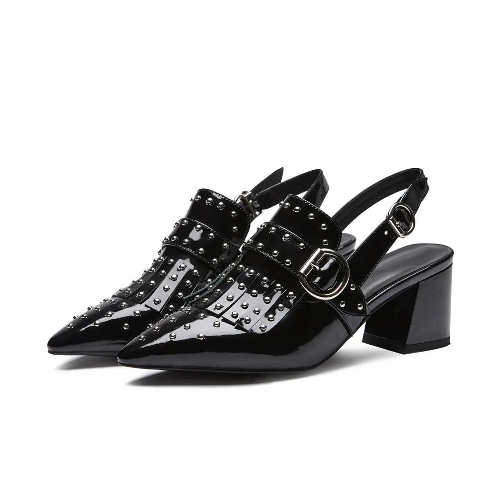 Punta Toe Sandalias Zapatos Verano Cuadrado Negro Negro Masgulahe Hebilla Cuero De Tacón Moda Mujer Remache Nuevos blanco Genuinos rosado q1YHnwfx