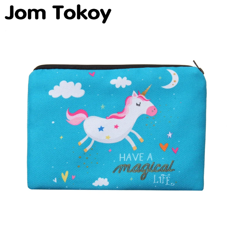 

Jom Tokoy 2019 New blue unicorn Simple Square Cosmetic Bag 3D Printed Polyester Travell Makeup bags
