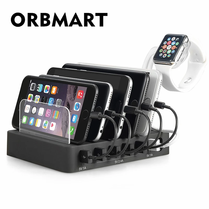 

ORBMART 6 Port USB Charging Dock Station Holder Stand For iPhoneX iPhone 8 8 Plus 7 6 6s Plus Apple Watch iPad Universal Charger