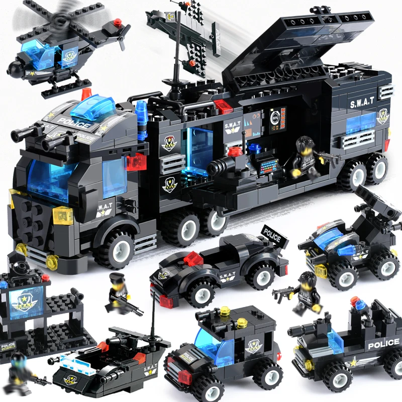 

8 IN 1 City Police Station Building Blocks Compatible LegoINGly City SWAT Team Truck Blocks Educational Toy For Boys Children