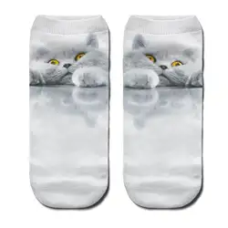 Модные 3D милые короткие носки женские Харадзюку принт Kawaii Cat животных Теплые ботильоны забавные носки для девочек Подарки на день рождения