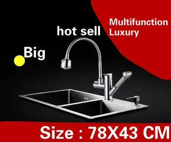 Online Free Shipping Apartment Kitchen Manual Sink Double Groove High Quality Do The Dishes 304 Stainless Steel Hot Sell 780x430 MM