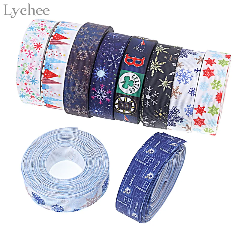 

Lychee 10 Yards Christmas Snowflake Printed Grosgrain Ribbon Xmas Snowflake Ribbon DIY Handmade Craft Material Home Decoration