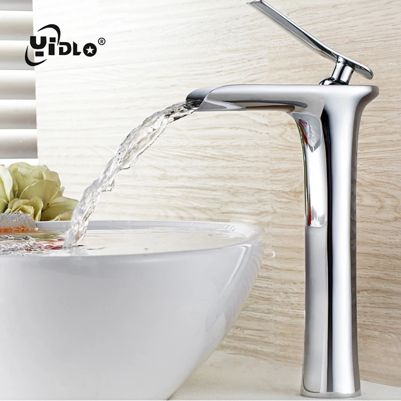 

Wholesale And Retail Deck Mount Waterfall Bathroom Faucet Vanity Vessel Sinks Mixer Tap Cold And Hot Water Tap A17